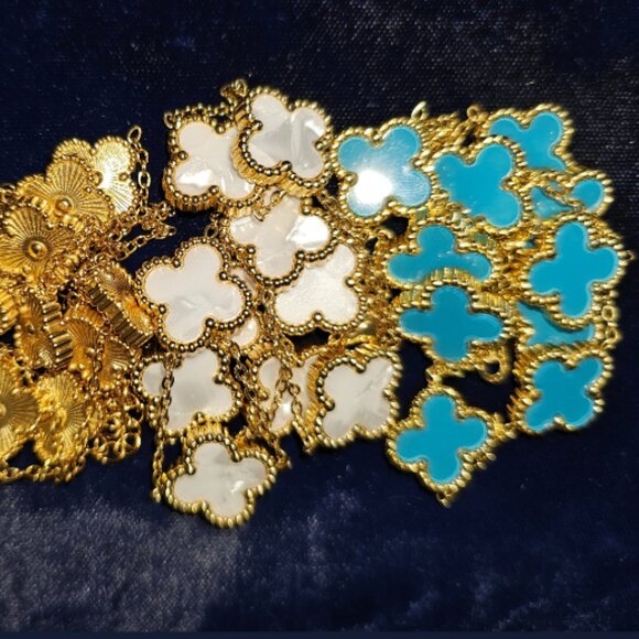 Turquoise blue Hope, Faith, Love and Luck clover fashion necklace 16 inches - Picture 9 of 9